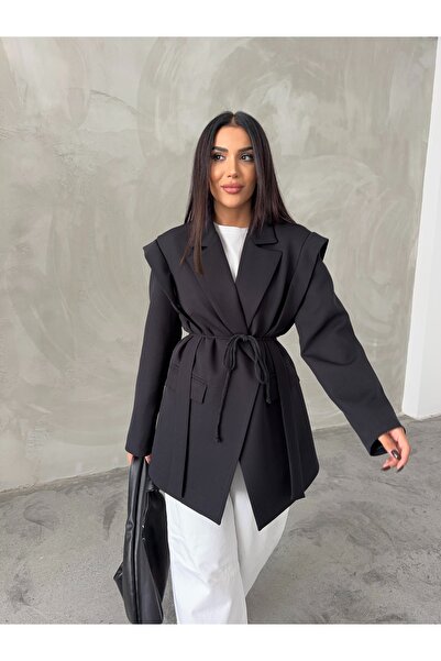 HK Style Kadın Omzu Kuşaklı  Oversize  Ceket