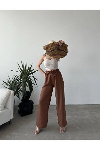 Blue Trend بنطلون تان عالي الخصر برباط