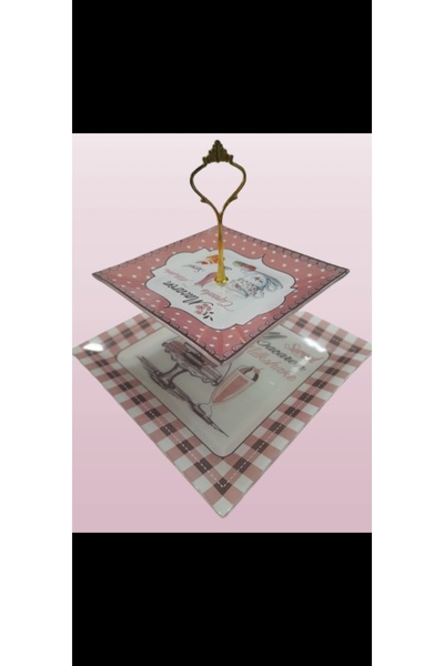 MOD10 2 Katlı Cam Kurabiyelik Sunumluk Tabak Sadece Demir Gümüş Rengi