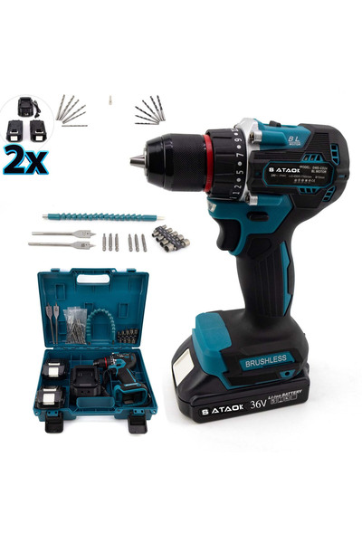 Sataok 36v 5ah Çift Batarya Kömürsüz Motor 10mm Çelik Mandren Şarjlı Matkap 3...