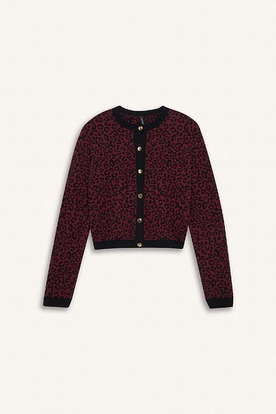 DeFacto Leopard Print Crew Neck Regular Fit Knitwear Cardigan - Buttoned D8510Ax24Wn