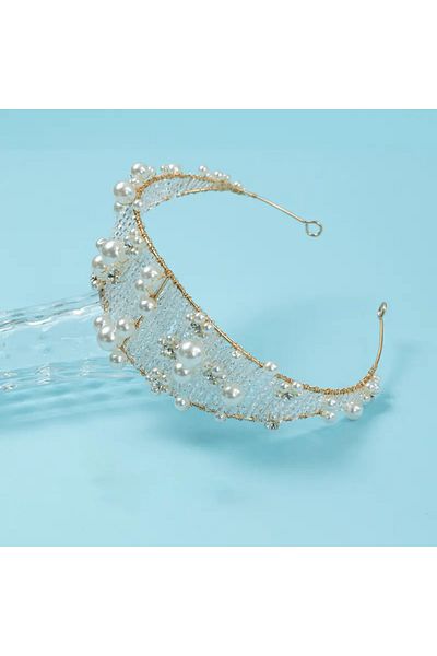Eva Flore Stylish Gold-Toned Bridal and Maternity Crown Decorated with Pearls and Stones - for Engagement and New Birth