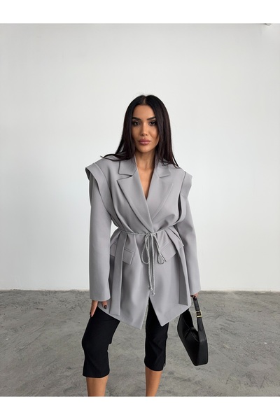 Genel Markalar Kadın Omzu Kuşaklı  Oversize  Ceket