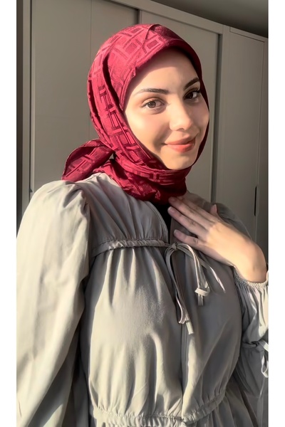 ARMANDA İTALYAN JAKAR GEOMETRİK DESEN EŞARP BORDO