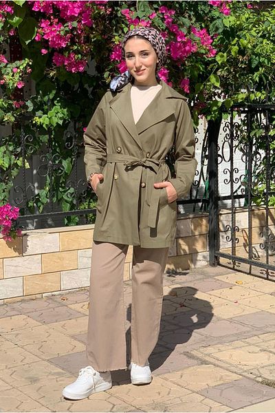 Moda Rosa 25K5010 - Khaki - Basic Buttoned Trench Coat