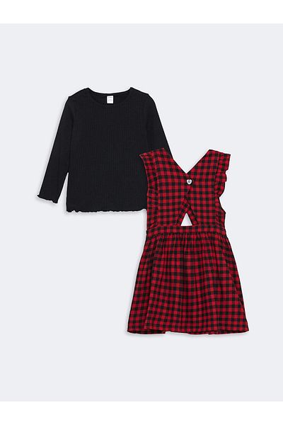 LC Waikiki Lcw Kids Long Sleeve Girls Blouse and Salopette Set 2 Pieces Set