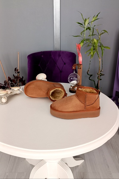 LA CALZATURE Tan Suede Ultra Mini Ankle Length with Fur Inside 4cm Eva Sole Women's Boots