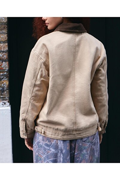 september island Mustard Color Short Canvas Oversize Coat