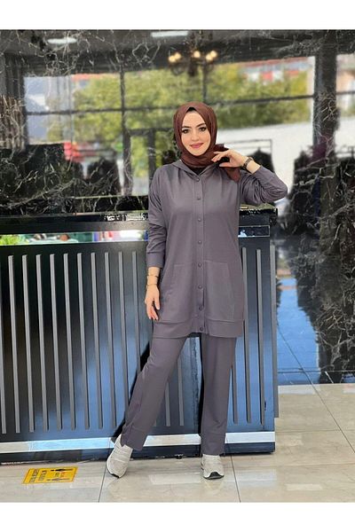 Zümra Tesettür Moda Anthracite Cansu Set - Size 3-48-50