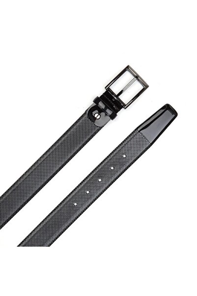 FABRIC BLACK PATENT LEATHER SHINY PATTERNED MEN 'S BELT
