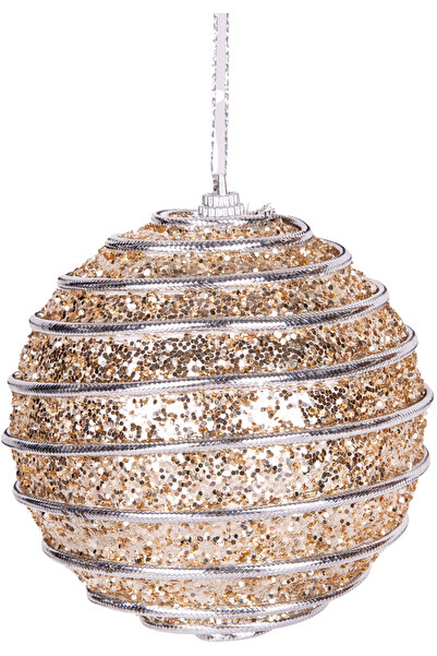 Herdekora Χριστουγεννιάτικη Μπάλα Παγιέτα Ασημένια Σχέδια με Κορδόνια Πακέτο 2 Σαμπάνια 9 εκ.