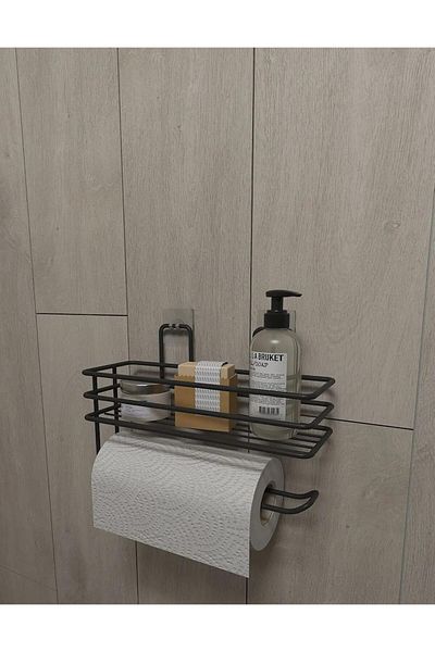 STOREMAX Black Paper Holder Bathroom Kitchen D - Adhesive Shelf Towel Holder and Napkin Holder Towel