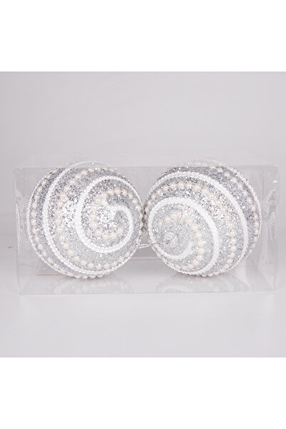 Herdekora Новорічна куля, набір з 2 штук, блискуча стрічка, перлинні намистини, фігурка, срібло, 9 см.