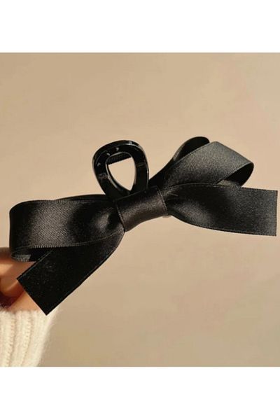 Pairla Cataramă cu arc cu două fețe din satin negru pentru femei