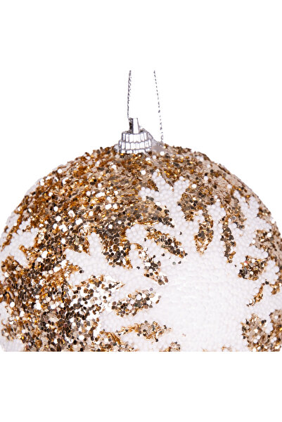 Herdekora Πρωτοχρονιάτικη μπάλα με παγιέτες σε σχήμα λευκής νιφάδας χιονιού 2 Συσκευασία Σαμπάνια 9 εκ.