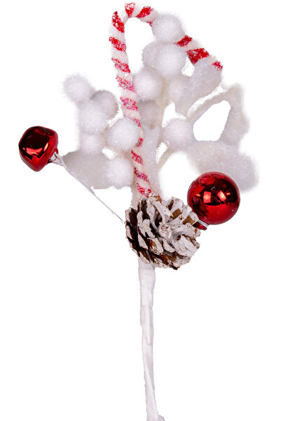 Herdekora Yılbaşı Çiçeği Pike Berry Çanlı Baston Şeker Toplu Kozalaklı Beyaz ...
