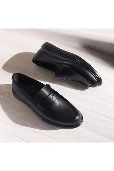 RASGO Men's Loafer - Black Leather, Looking, Stylish and Simple Design, Comfortable Sole
