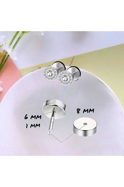 Dodemert Home Zircon Stone Greek Key Symbol Stainless Steel Earrings