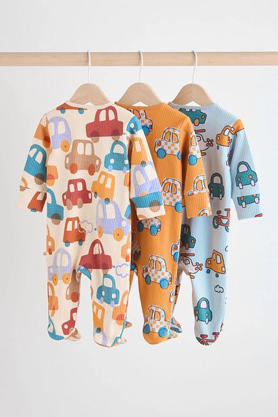 Next Baby طقم أكياس نوم مكونة من 3 قطع من القطن العضوي بنسبة 100% بنمط سيارة بألوان زاهية ALYN26376