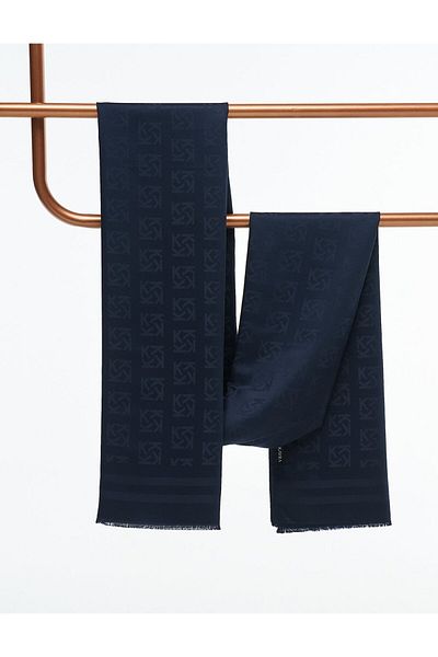 Kayra Μεταξωτό σάλι με λογότυπο Navy Blue