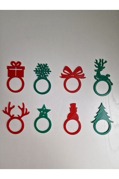 Butik Hobby Cafe New Year's Themed 8-Piece Red-Green Color Napkin Ring-Ring (Hard Plastic)