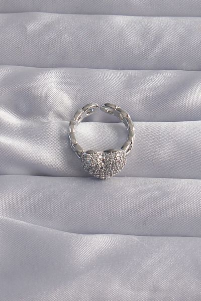 Skygo Silver Colored Zircon Cubic Zirconia Brass Adjustable Heart Ring - Tj-Byk3282
