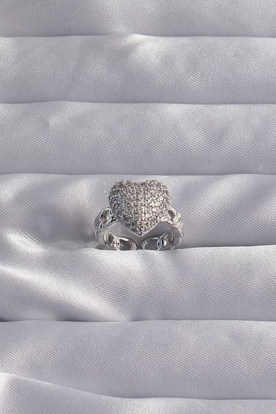 Skygo Silver Colored Zircon Cubic Zirconia Brass Adjustable Heart Ring - Tj-Byk3282