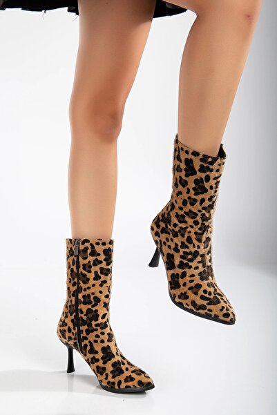 MFT AYAKKABI Γυναικείες Stretch μπότες με λεπτό τακούνι Leopard