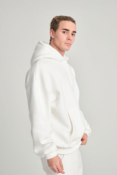 3 ROPE Unisex White Oversize Hooded Fleece Inside 3 Thread Basic Cotton Sweatshirt Hoodie White