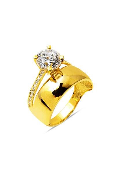 Bilezikci 14 Ayar Altın Tektaş Alyanslı Yüzük