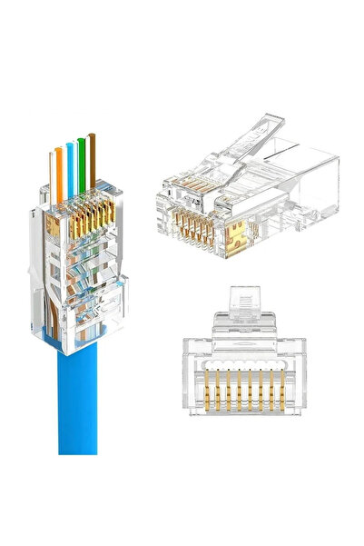harry 100 Adet Yeni Nesil (Delikli, Açık Uçlu) Cat5 Cat6 EZ RJ45 Konnektör UTP Jack
