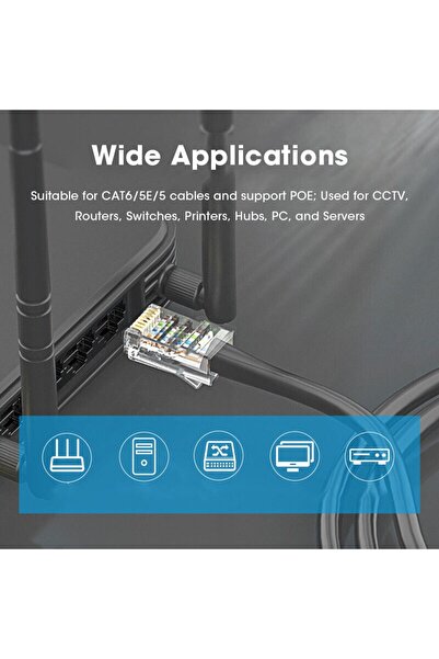 harry Yeni Rj45 Cat5 Cat6 Ethernet Internet Kablo Soketi Konnektörü 8p8c Rj45 Jack Utp Jak Uç 100 Adet