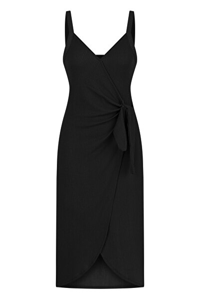 Mudo Kruvaze Askılı Midi Elbise