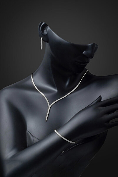 Bilezikci İki Sıra Beyaz Altın Su Yolu Kolye Seti