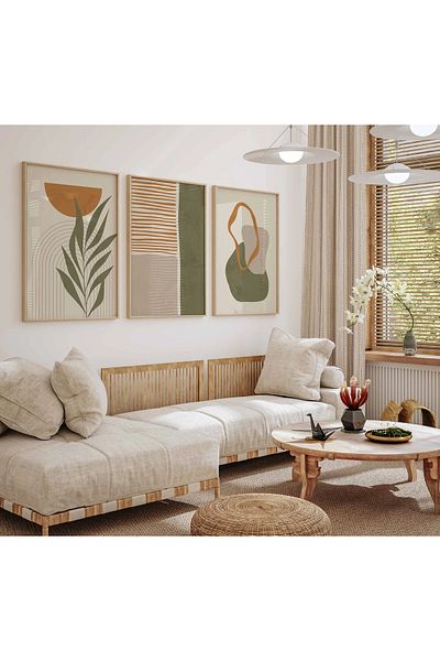woodhomeworks Дървена рамка за абстрактна картина от 3 части за дома, хола, спалнята, балкона, декорацията Qmrc45