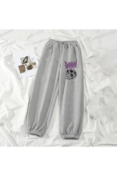 Le Savu Γοτθικό γκρι παντελόνι με στάμπα κρανίου