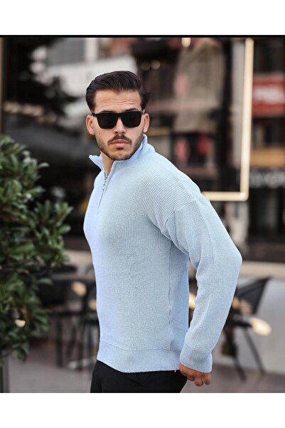 Genel Markalar Erkek Dik Yaka Yarım Fermuarlı Triko Kazak