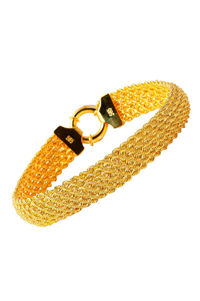 Bilezikci Geniş Hasır Örgü Altın Bileklik