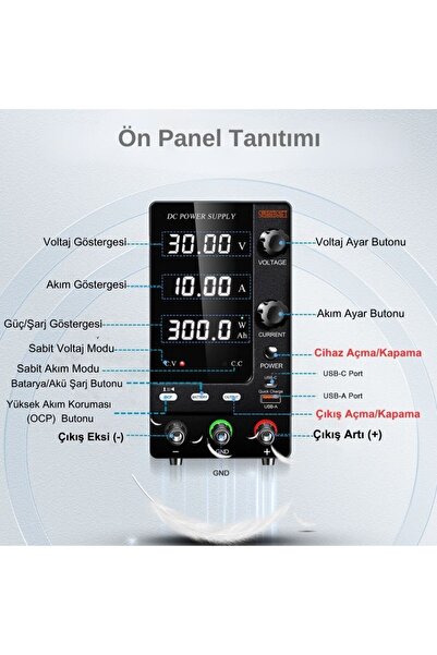 SMARTGIFT 0-30v/10a Ayarlı Dc Güç Kaynağı Voltaj Regülatörü Geliştirilmiş Şarj fonksiyonlu (SİYAH) Uyumlu