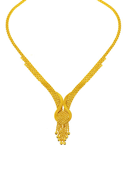 Bilezikci Trend Örgü Sarı Altın Gerdanlık