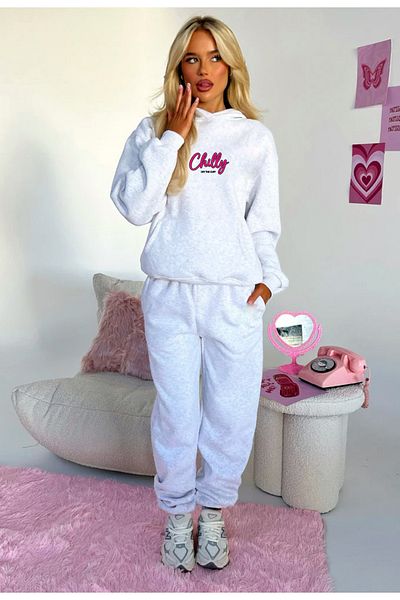 Cakkey Women's Chilly Hooded Sweatshirt and Sweatpants Set Gray