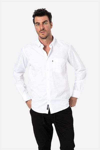 Brothers Comfort Fit Basic pentru bărbați - mânecă lungă, un singur buzunar, cămașă din gabardă lavabilă, Kansas LS, alb B01.242