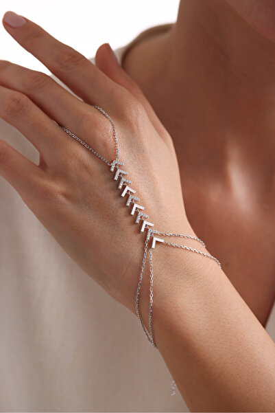 Nereze 925 Ayar Gümüş Rodyum Kaplama Zirkon Taşlı Başak Model Şahmeran Bileklik