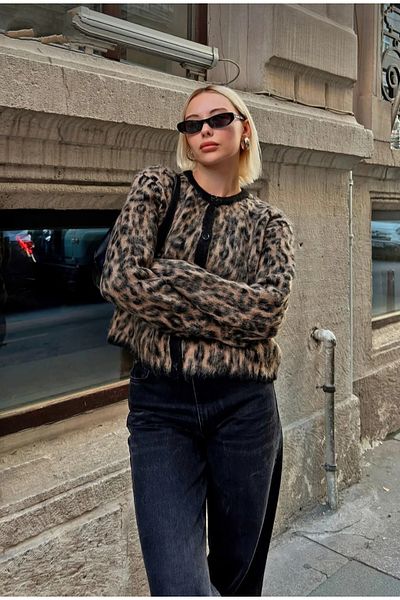 DAMGA Collection Cardigan de damă din tricotaje cu model leopard