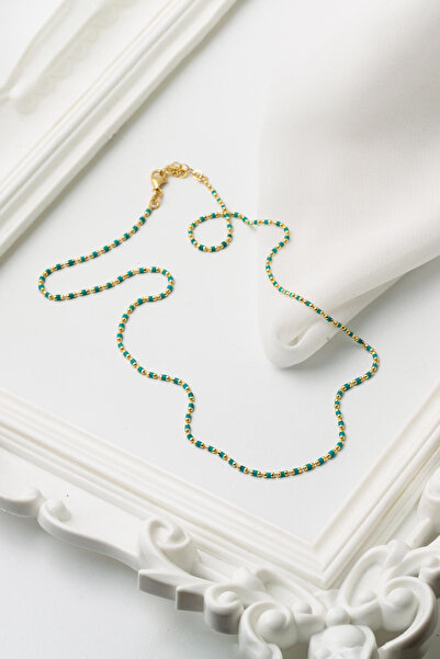 Bilezikci Yeşil Mineli 14 Ayar Altın Zincir Kolye