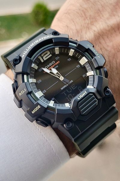 Casio Black Cord Green Color Analog and Digital 2 Year Warranty Men's Wristwatch