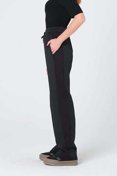 Monolou Scuba Fabric Waist Tie Straight Leg Sweatpants Black