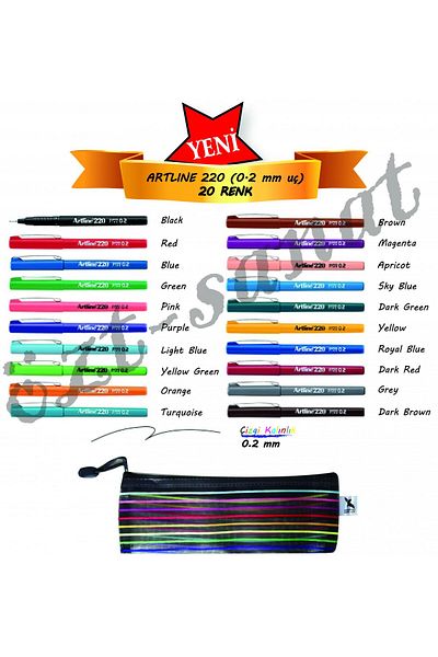 artline 220 Super Fine 0.2mm Keçe Uçlu Kalem 20 Renk Tam Set File Dosya Kalem Kutu