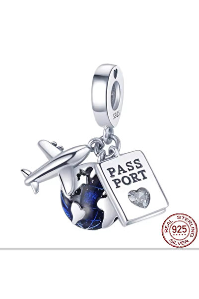 Hector&Co. Jewellery Üçlü Sallantılı Uçak,Dünya ve Kalp Temalı Pasaport Charm