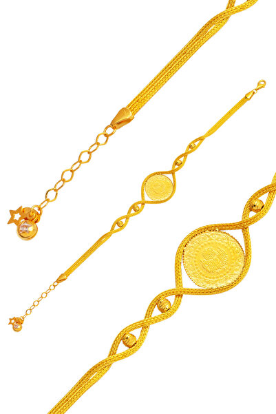 Bilezikci Toplu Örgü Zincir Çeyrek Altınlı Bileklik